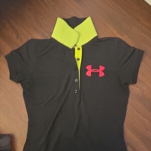 Under Armour Kids Polo Shirt Black with Neon Yellow and Pink